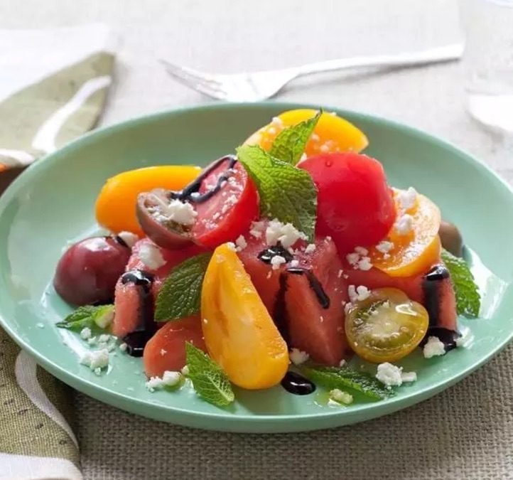 Refreshing Watermelon, Heirloom Tomato and Basil Salad